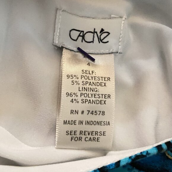 CACHE Sheath Dress, Stretch mesh, shirred panel, sleeveless, size 4, Blue, Green - Picture 7 of 8